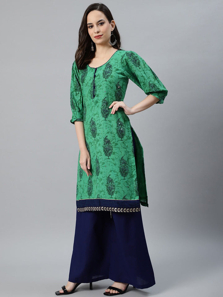 Cotton Block Printed Unstitched Suit Set With Mirror Embellishments