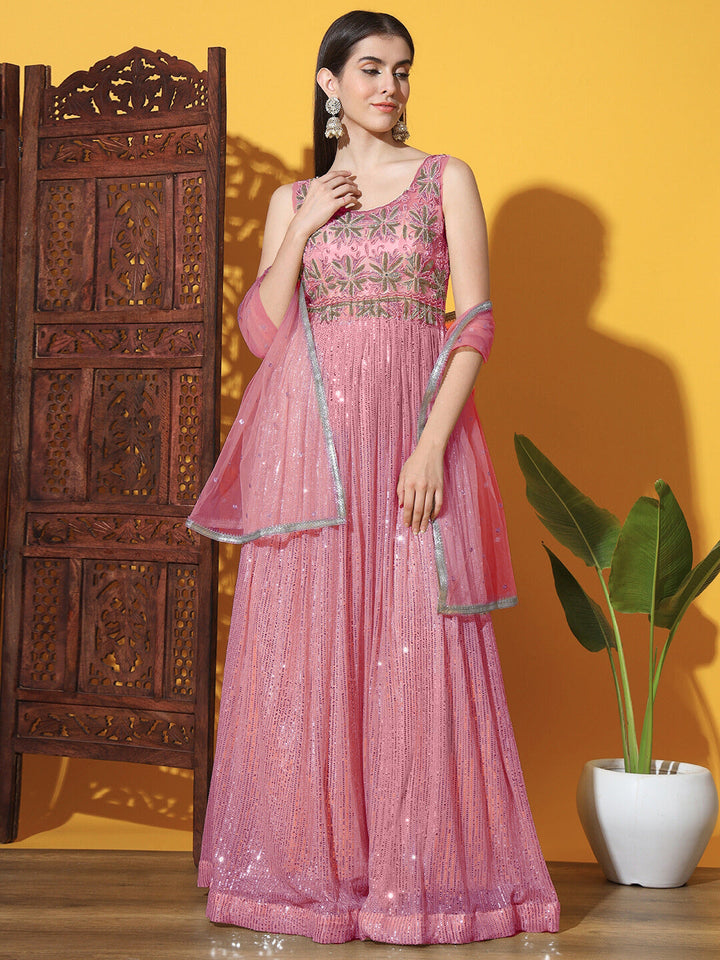 Mermaid Sequin Embellished Cocktail Gown with Floral Motifs