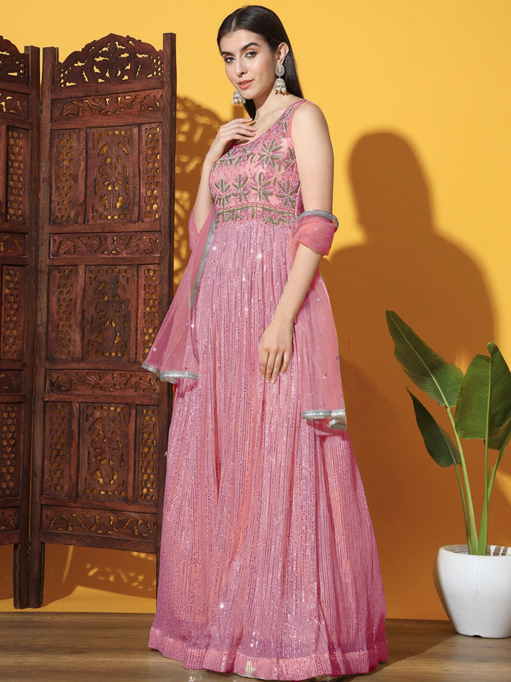 Mermaid Sequin Embellished Cocktail Gown with Floral Motifs