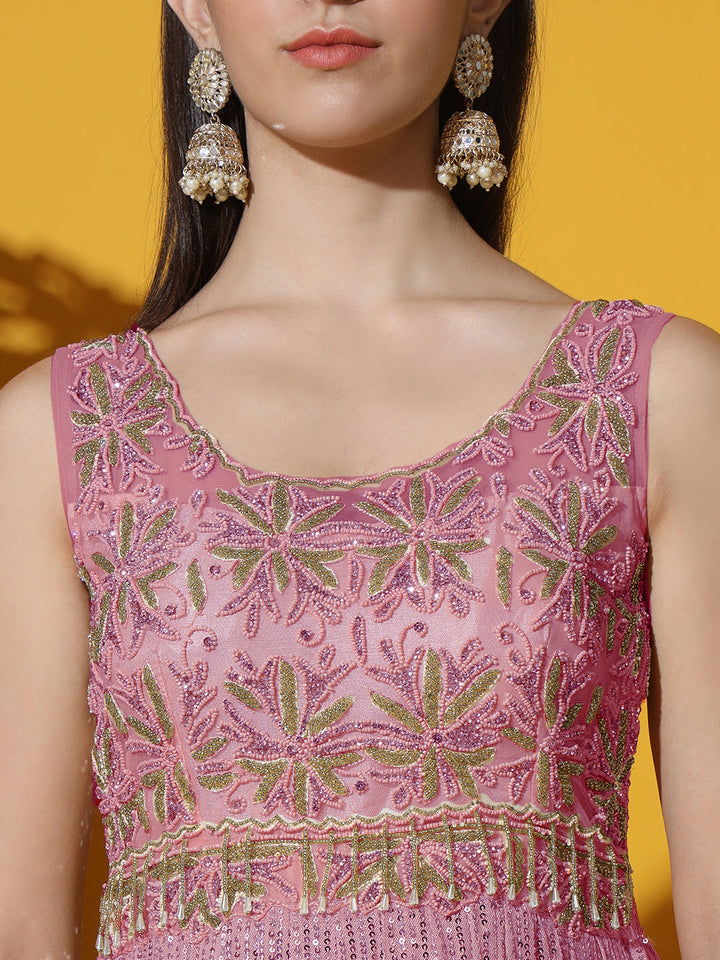 Mermaid Sequin Embellished Cocktail Gown with Floral Motifs