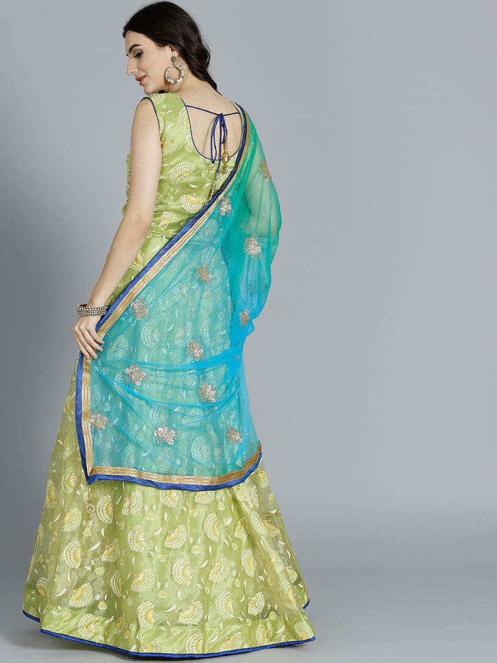 Foil Print Anarkali Suit with Ombre Embroidered Dupatta