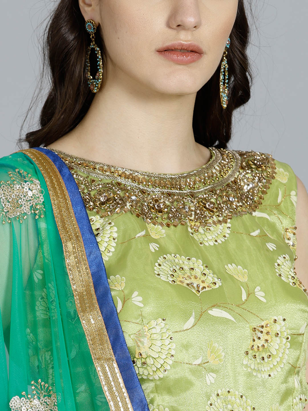 Foil Print Anarkali Suit with Ombre Embroidered Dupatta