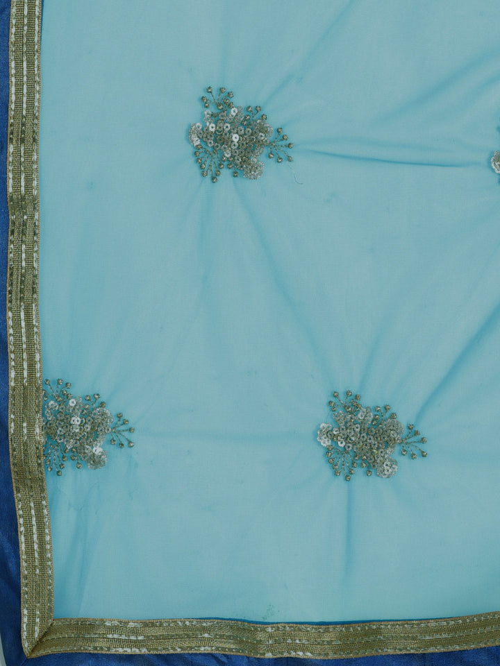 Foil Print Anarkali Suit with Ombre Embroidered Dupatta