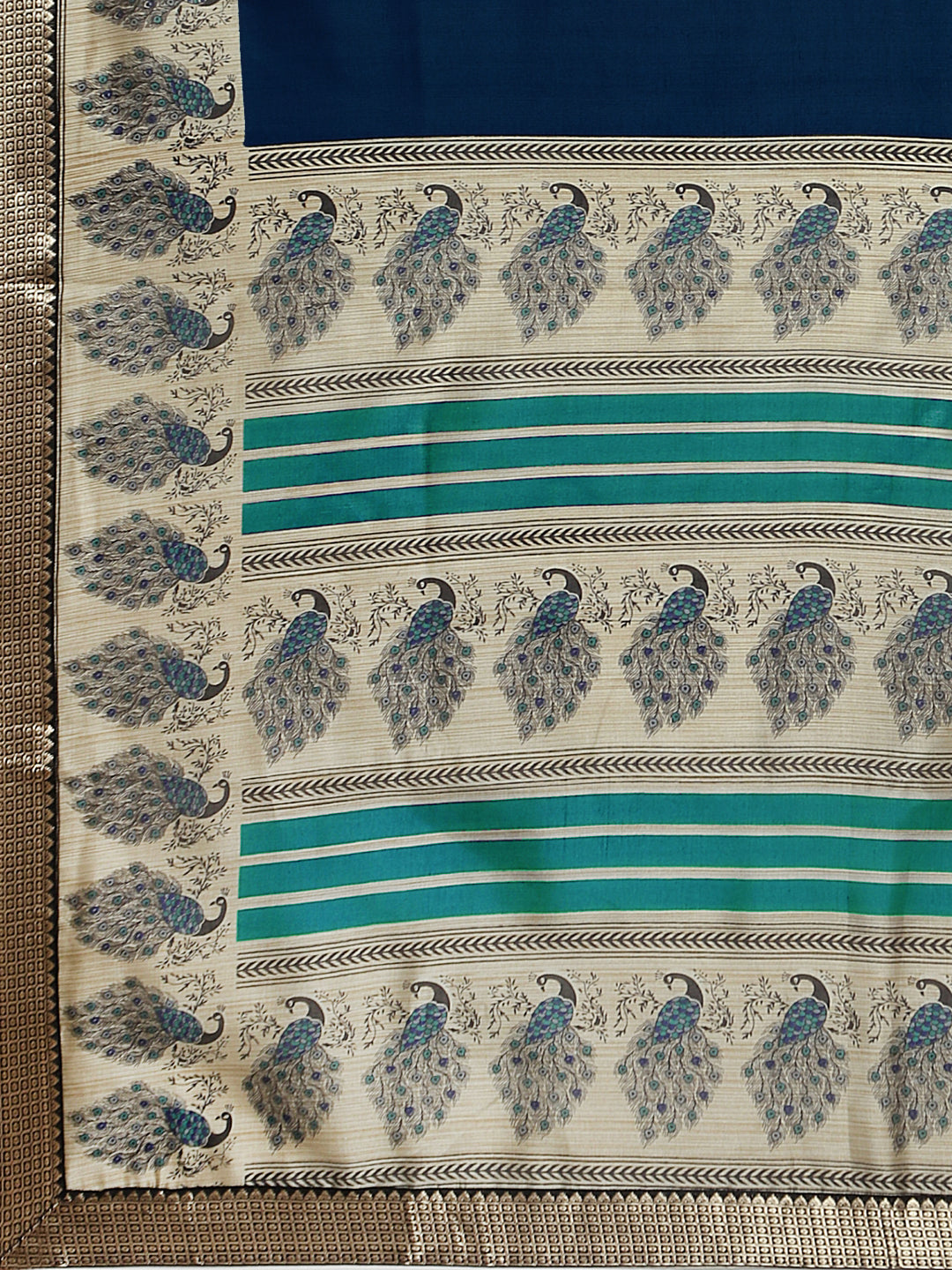 Navy Blue Bhagalpuri Printed Peacock motifs Art Silk Saree