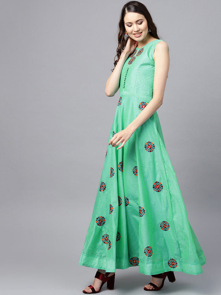 Anarkali Kurta Set with  and Kantha embroidery and Banarasi dupatta