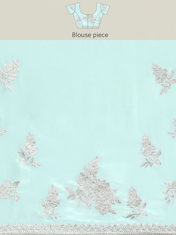 Ice Blue Crepe Silver Embroidery & Stone Embellished Glamourous Saree