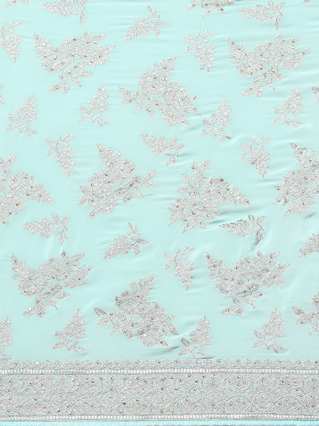 Ice Blue Crepe Silver Embroidery & Stone Embellished Glamourous Saree