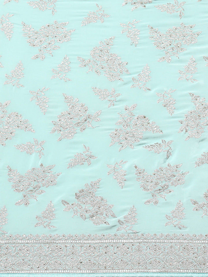 Ice Blue Crepe Silver Embroidery & Stone Embellished Glamourous Saree