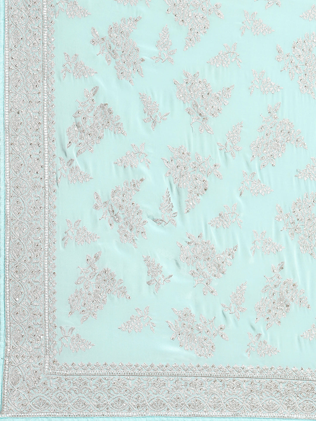 Ice Blue Crepe Silver Embroidery & Stone Embellished Glamourous Saree