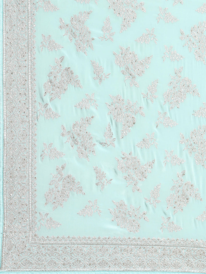 Ice Blue Crepe Silver Embroidery & Stone Embellished Glamourous Saree