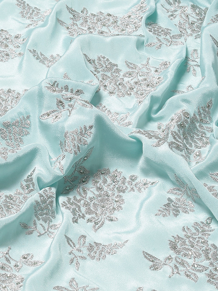 Ice Blue Crepe Silver Embroidery & Stone Embellished Glamourous Saree