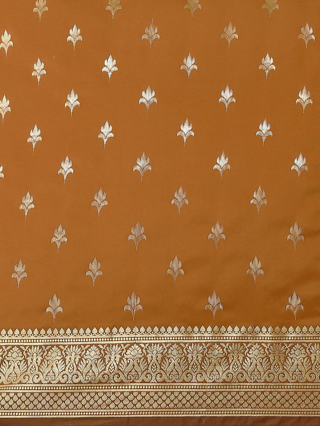Golden Zari Woven Mysore Silk Bridal Handloom Saree with Floral motifs