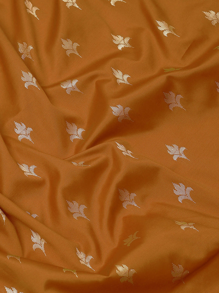Golden Zari Woven Mysore Silk Bridal Handloom Saree with Floral motifs