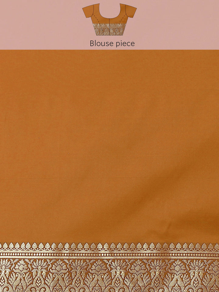 Golden Zari Woven Mysore Silk Bridal Handloom Saree with Floral motifs