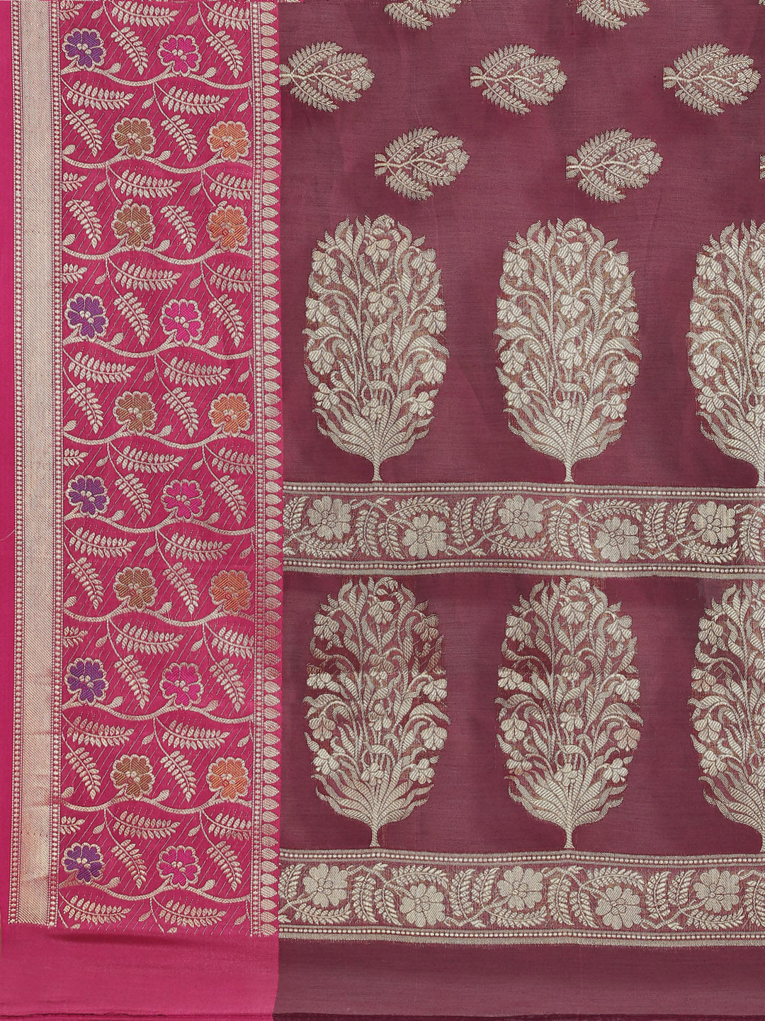 Burgundy Panelled Resham & Zari handloon weaving saree with meenakari