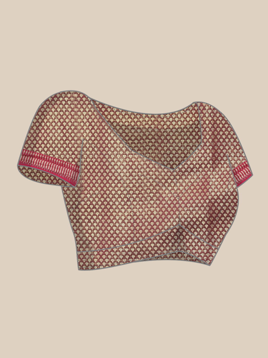 Burgundy Panelled Resham & Zari handloon weaving saree with meenakari
