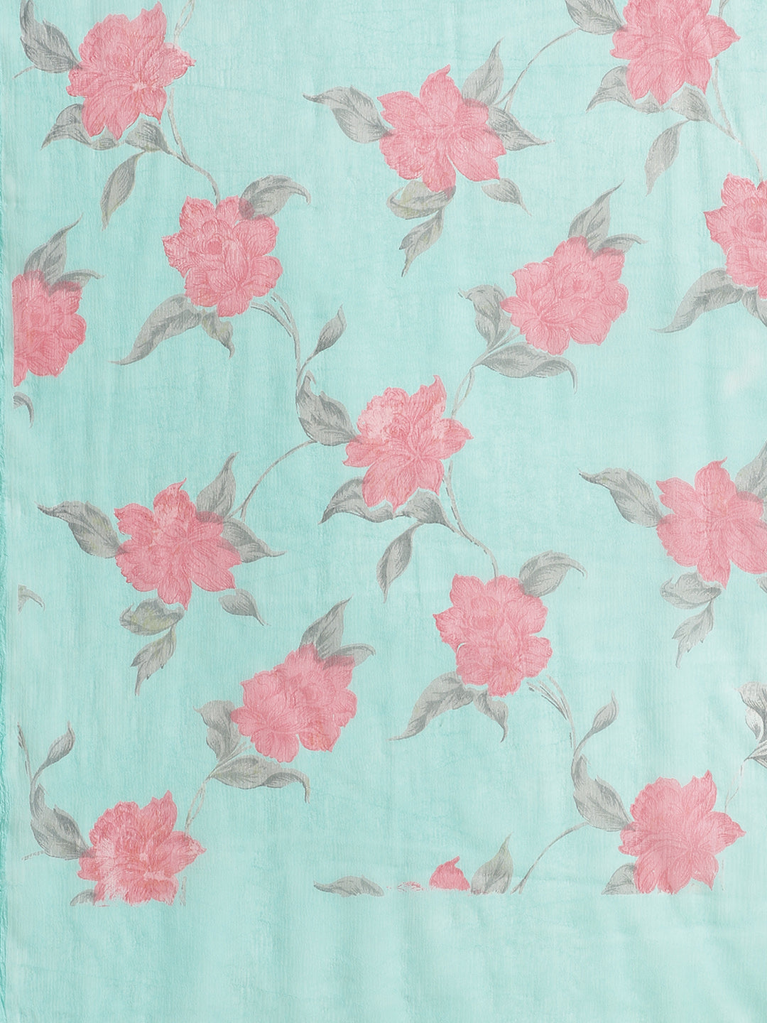 Pastel Summer Chiffon Saree with Contemporary Floral Prints and Gold Zari Border