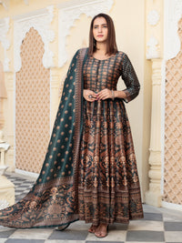 Chhabra 555 Bohemian Print Embellished Pleated Gown with Printed Sleeves & Printed Dupatta