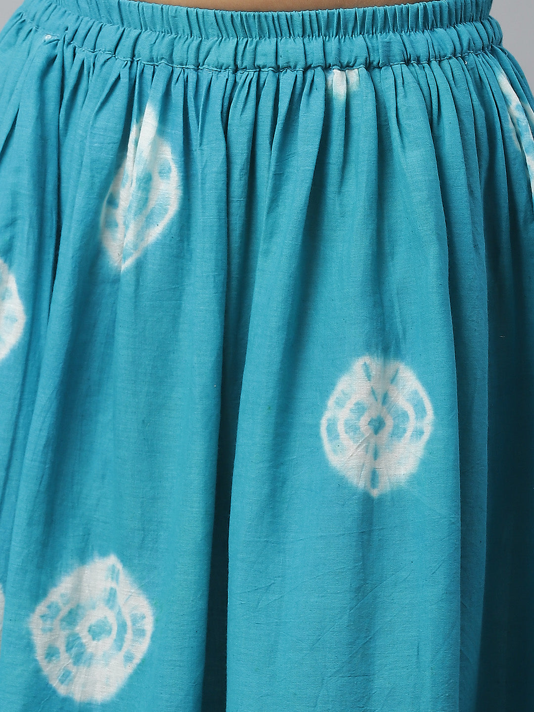 Jute Cotton Embroidered Kurta Set with Bandhej Skirt and Mirror Embellishments
