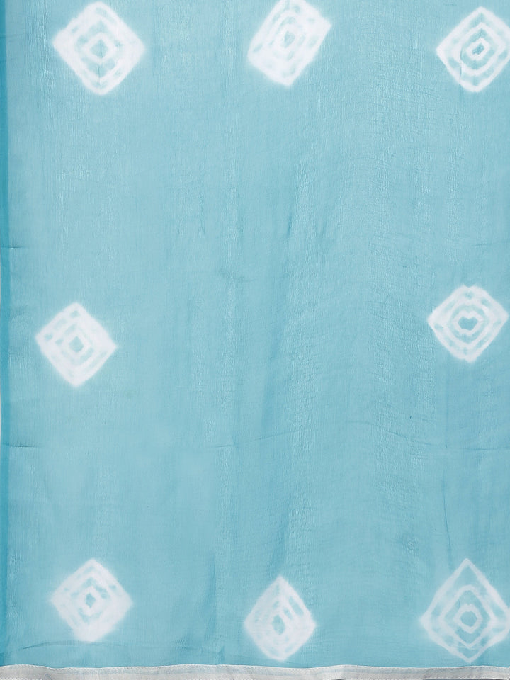 Jute Cotton Embroidered Kurta Set with Bandhej Skirt and Mirror Embellishments