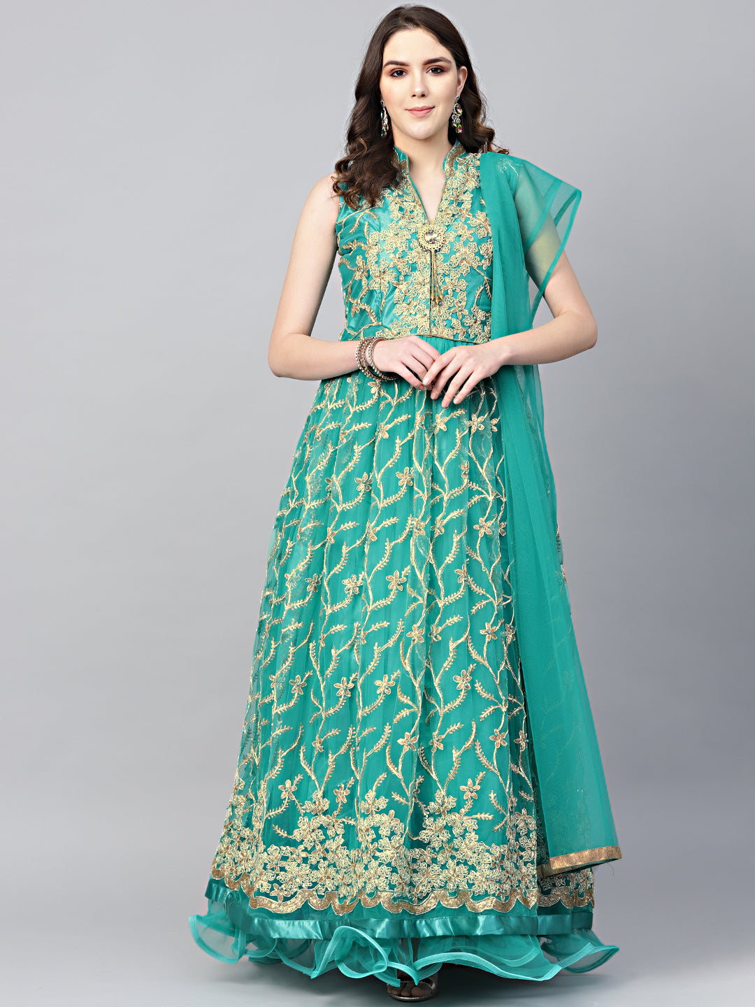 Anarkali Cocktail Gown with Resham Zari Embroidery