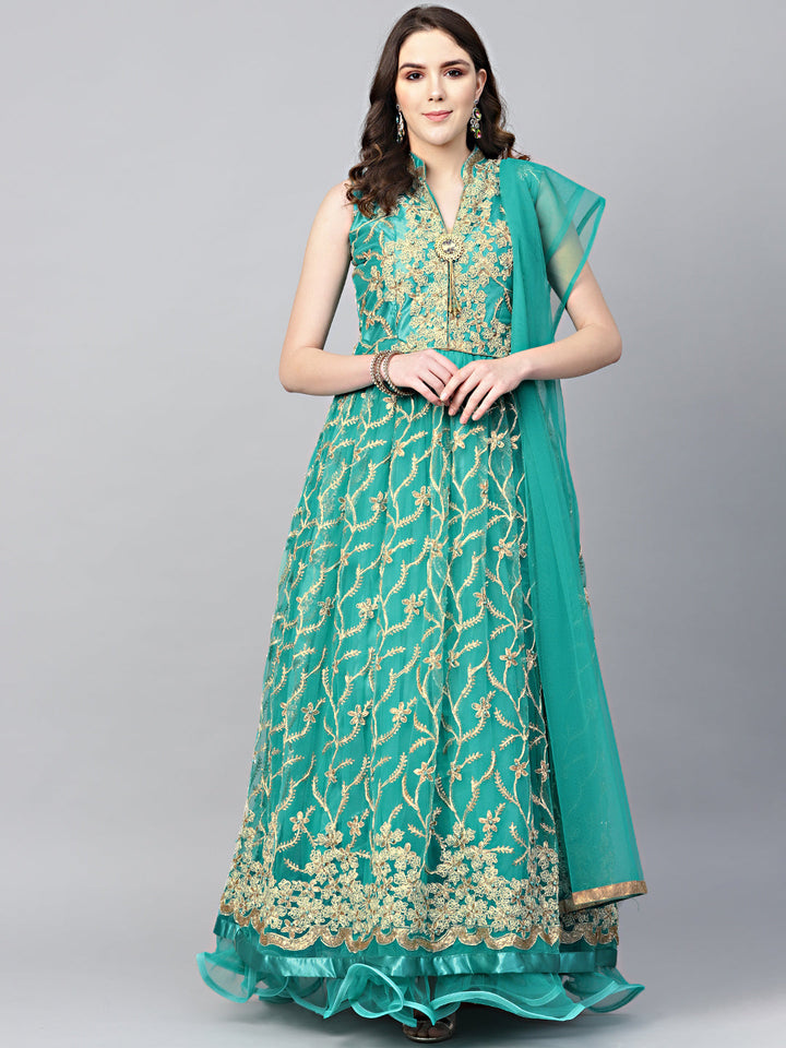 Anarkali Cocktail Gown with Resham Zari Embroidery