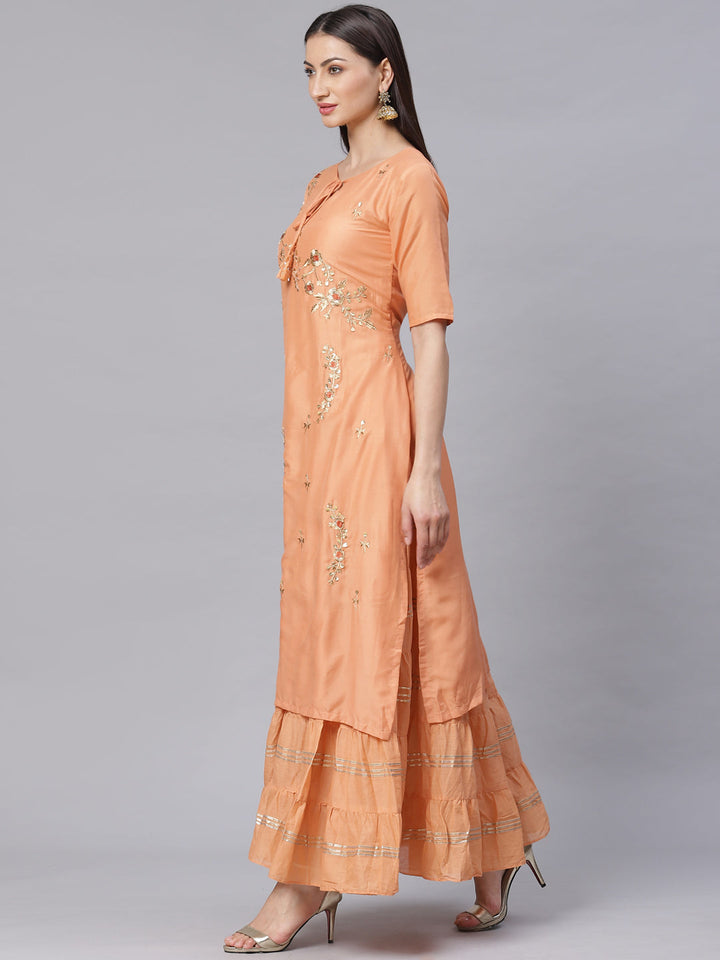 Made to Measure Double Layered Gown with Gotta Patti Embroidery and Keyole Neckline