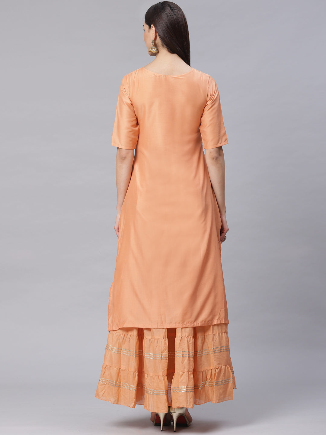 Made to Measure Double Layered Gown with Gotta Patti Embroidery and Keyole Neckline