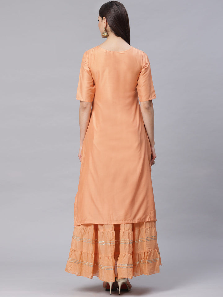 Made to Measure Double Layered Gown with Gotta Patti Embroidery and Keyole Neckline