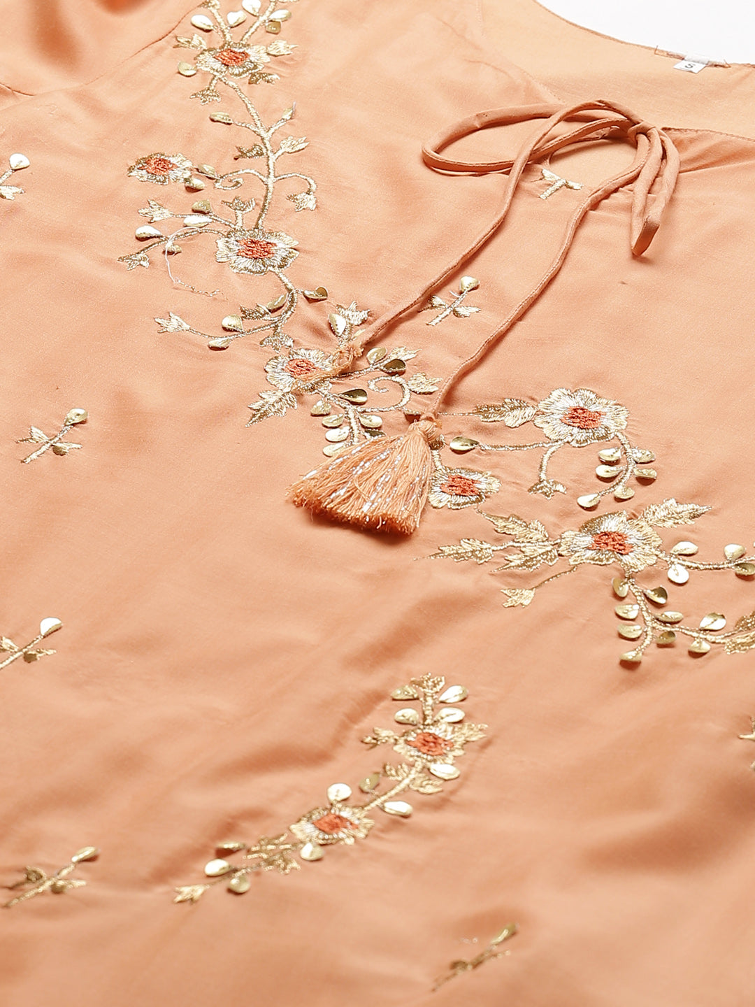 Made to Measure Double Layered Gown with Gotta Patti Embroidery and Keyole Neckline