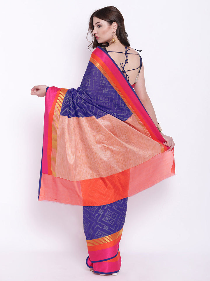 Banarasi Silk Saree with Geometrical Weaving and Multicolor Stripes