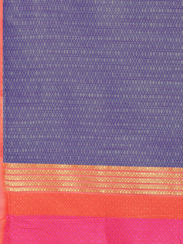 Banarasi Silk Saree with Geometrical Weaving and Multicolor Stripes