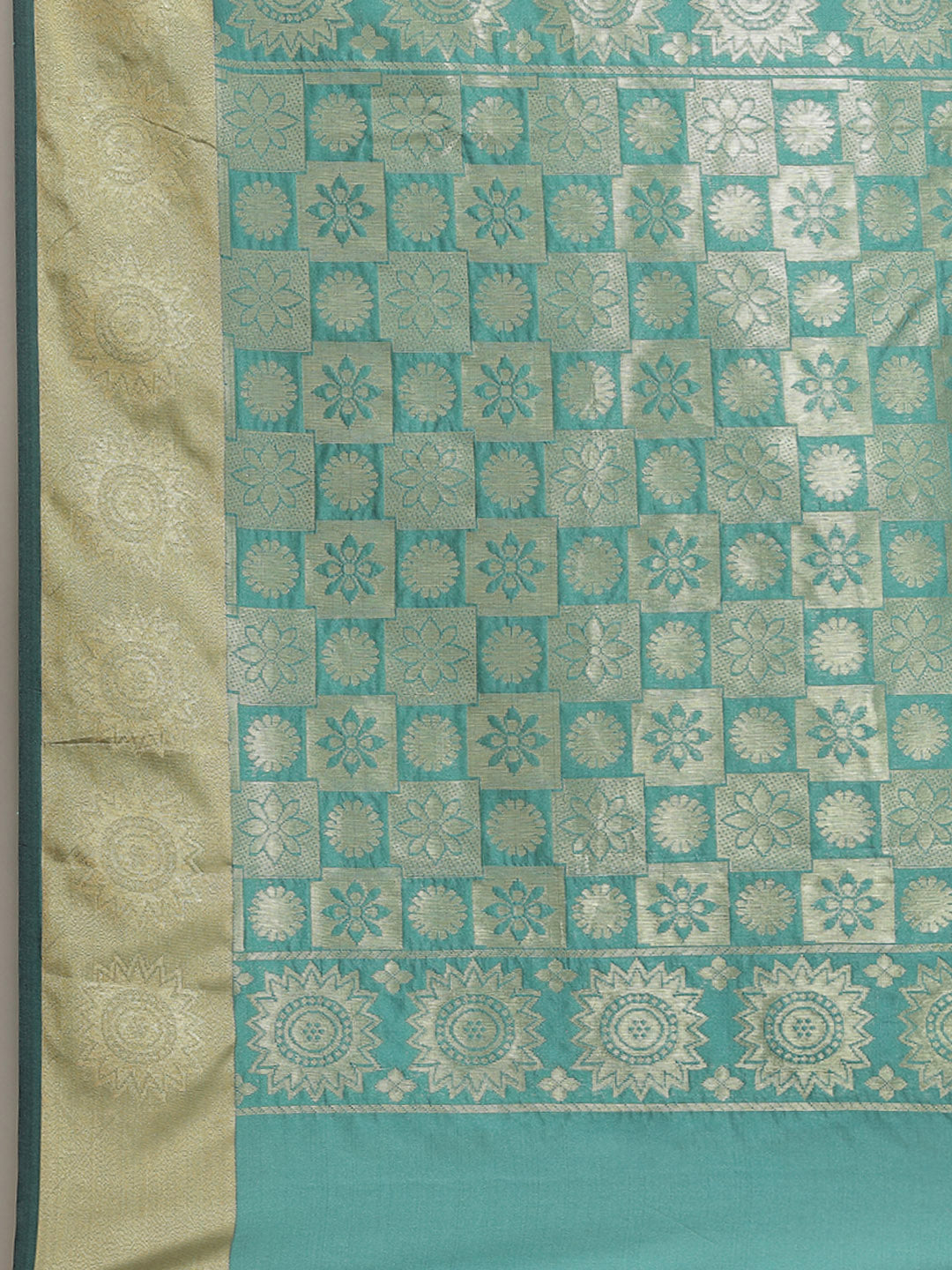 Green Ethnic Motifs HandWoven Organza Silk Saree with Gold Zari Border