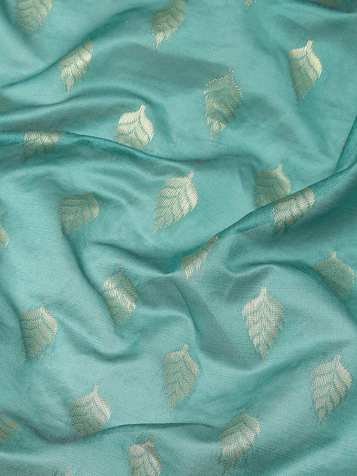Green Ethnic Motifs HandWoven Organza Silk Saree with Gold Zari Border