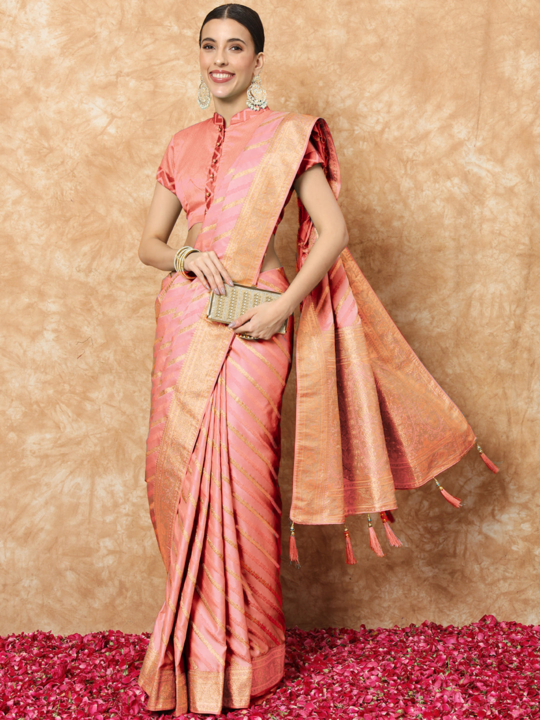 Chhabra 555 Handloom Banarasi Silk Saree with Resham & Zari weaving Stripes