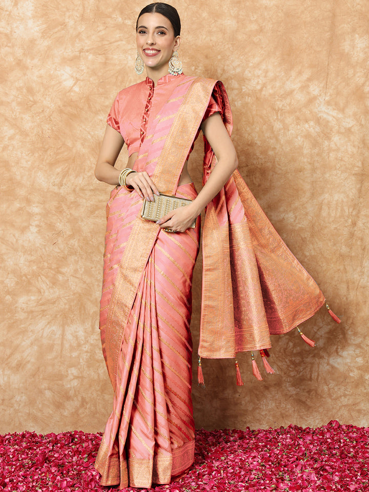 Chhabra 555 Handloom Banarasi Silk Saree with Resham & Zari weaving Stripes