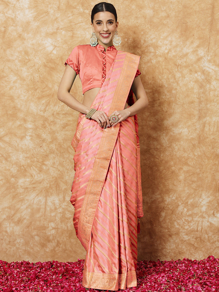 Handloom Banarasi Silk Saree with Resham & Zari weaving Stripes