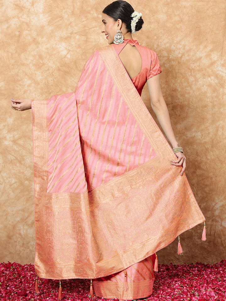 Handloom Banarasi Silk Saree with Resham & Zari weaving Stripes