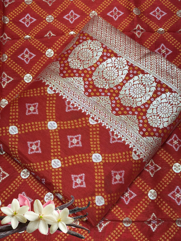 Bandhani Tye-Dye Print Dress Material with Zari Weaviing and Gharchola pattern