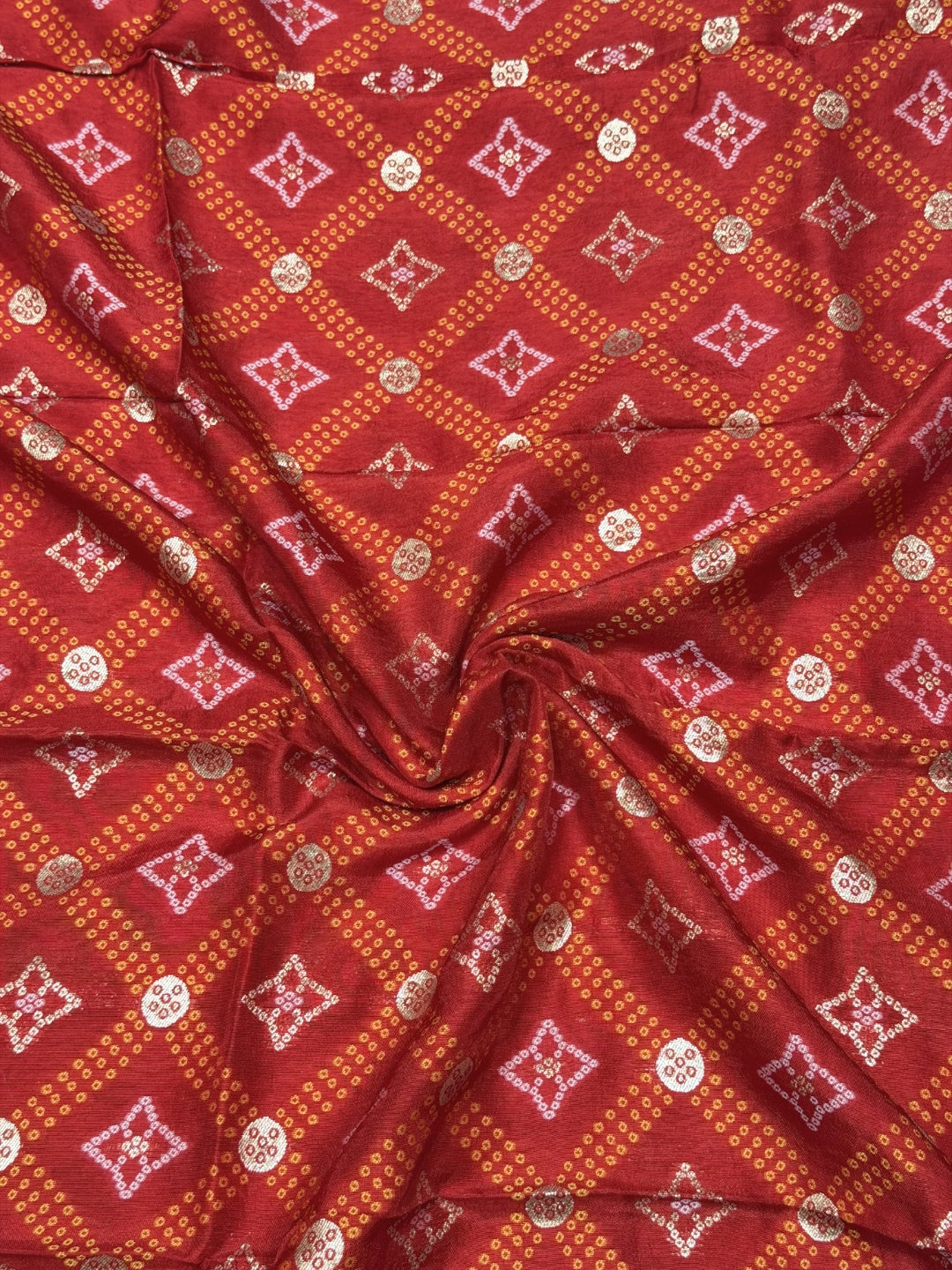 Bandhani Tye-Dye Print Dress Material with Zari Weaviing and Gharchola pattern