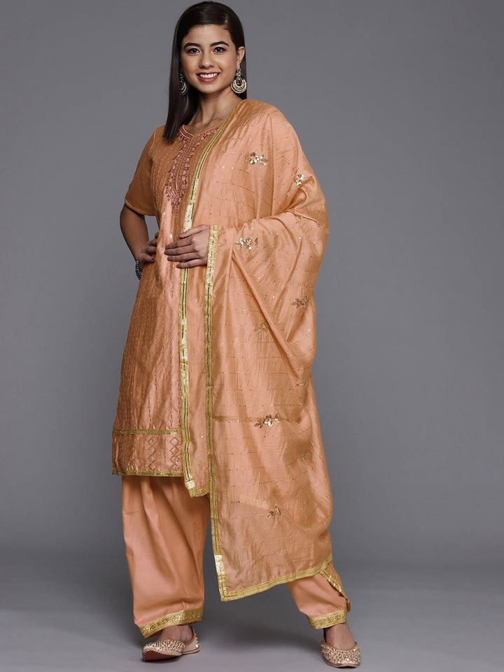 Orange Cotton Resham & Sequin Embroidered Unstitched Suit with Dupatta