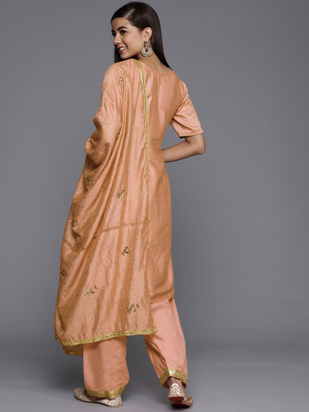 Orange Cotton Resham & Sequin Embroidered Unstitched Suit with Dupatta