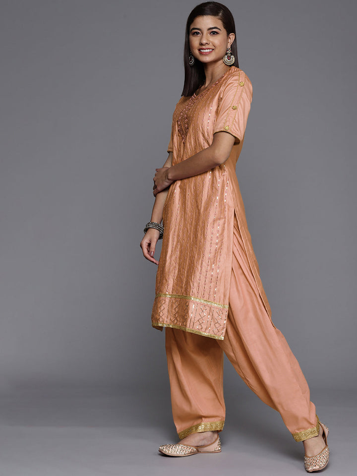 Orange Cotton Resham & Sequin Embroidered Unstitched Suit with Dupatta