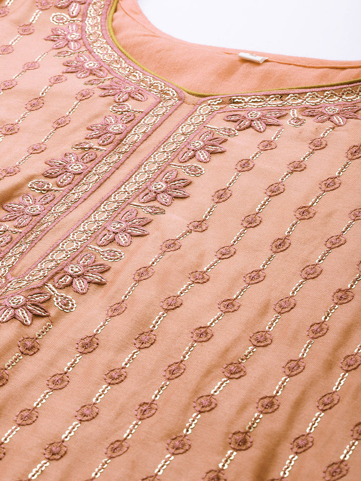Orange Cotton Resham & Sequin Embroidered Unstitched Suit with Dupatta