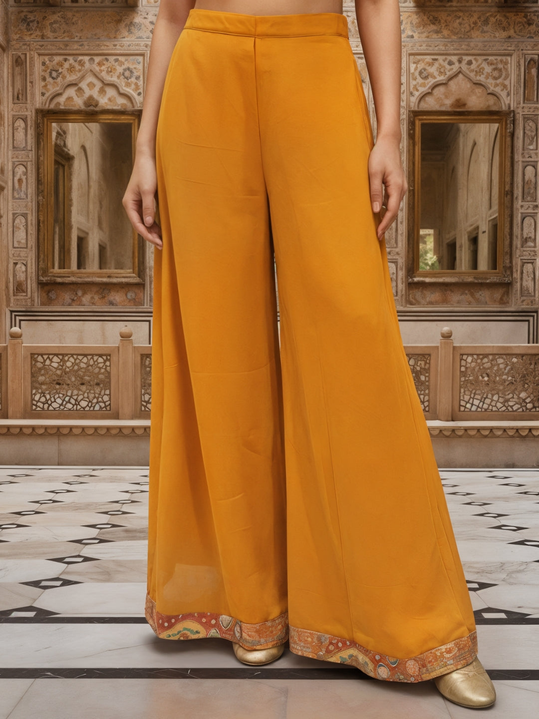 Banarasi Meenakari Kurta Pallazo Set with Statement Tassels & Mirror Embellishments