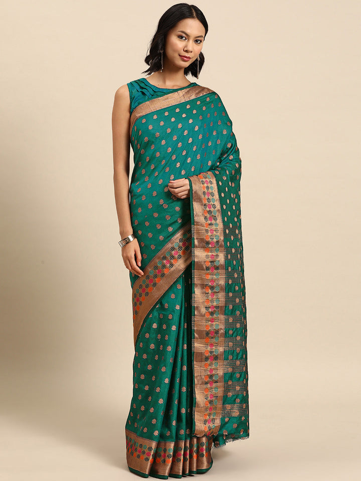 Bright Resham & Zari Woven Embroidered Colorful Bordered Saree