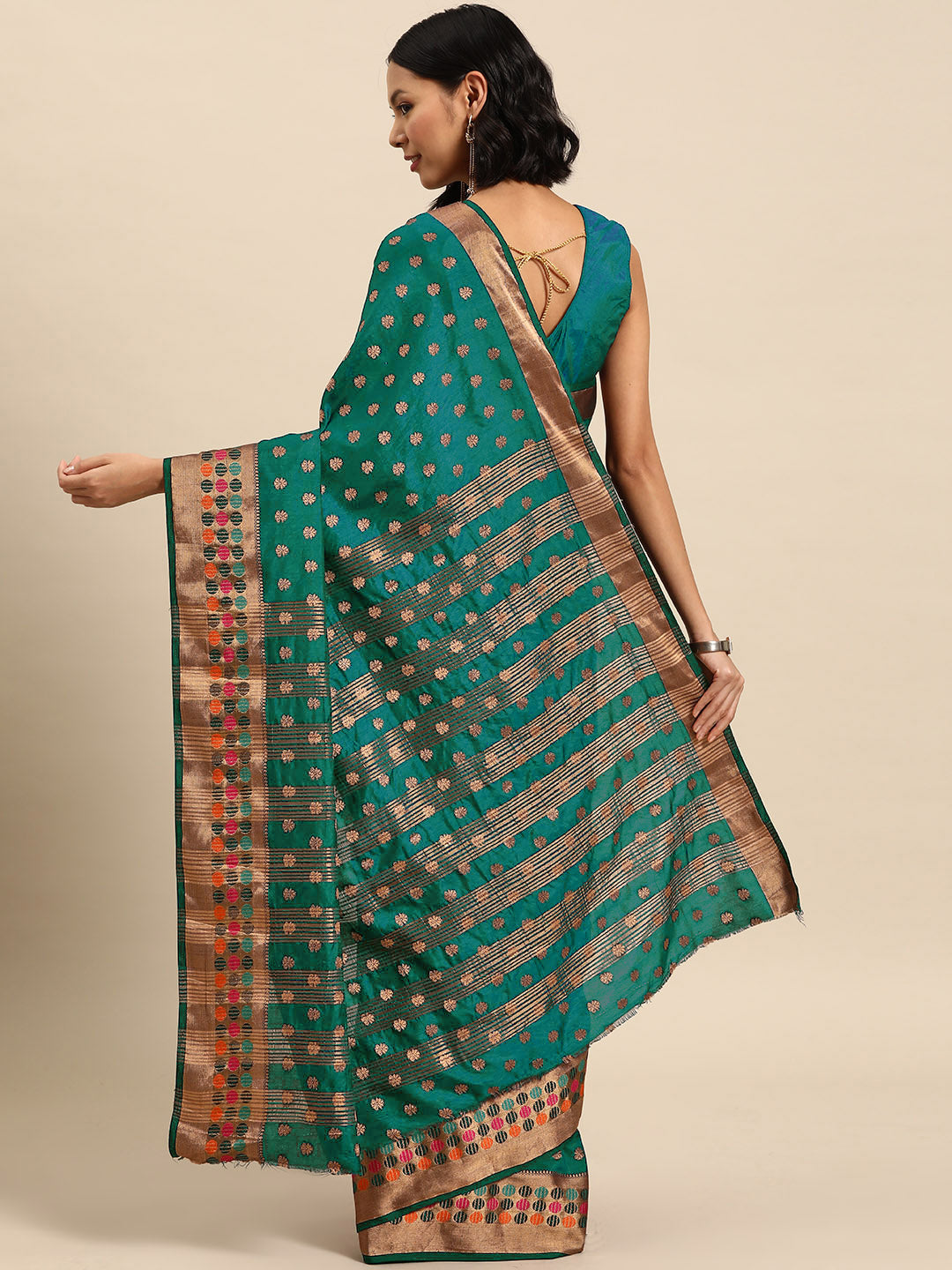 Bright Resham & Zari Woven Embroidered Colorful Bordered Saree