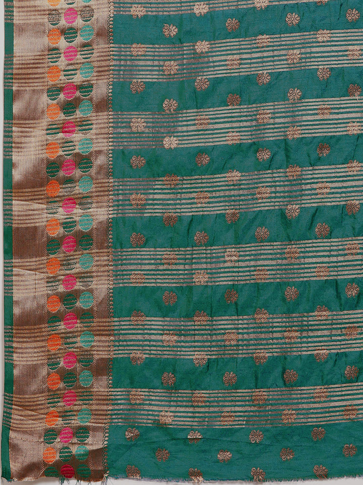 Bright Resham & Zari Woven Embroidered Colorful Bordered Saree