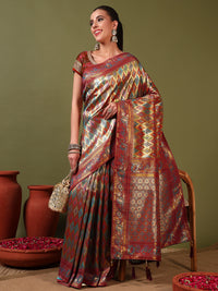 Traditional Brocade Handloom Mysore Silk Saree with Multicolor Meenakari Zari Weaving