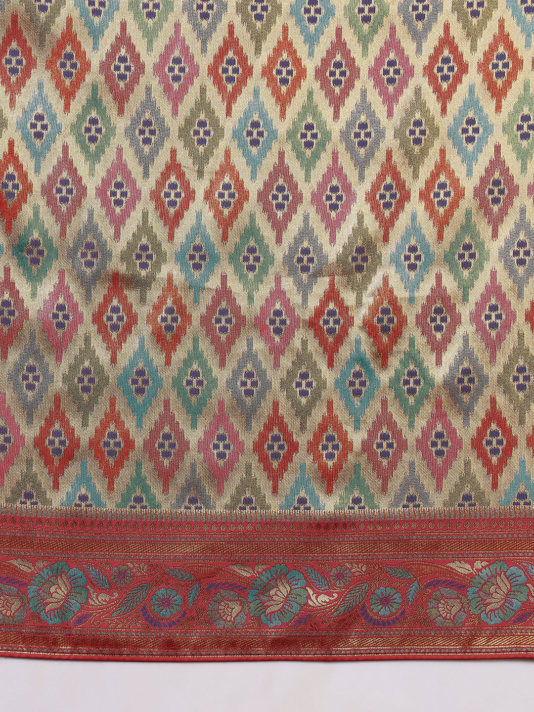 Traditional Brocade Handloom Mysore Silk Saree with Multicolor Meenakari Zari Weaving